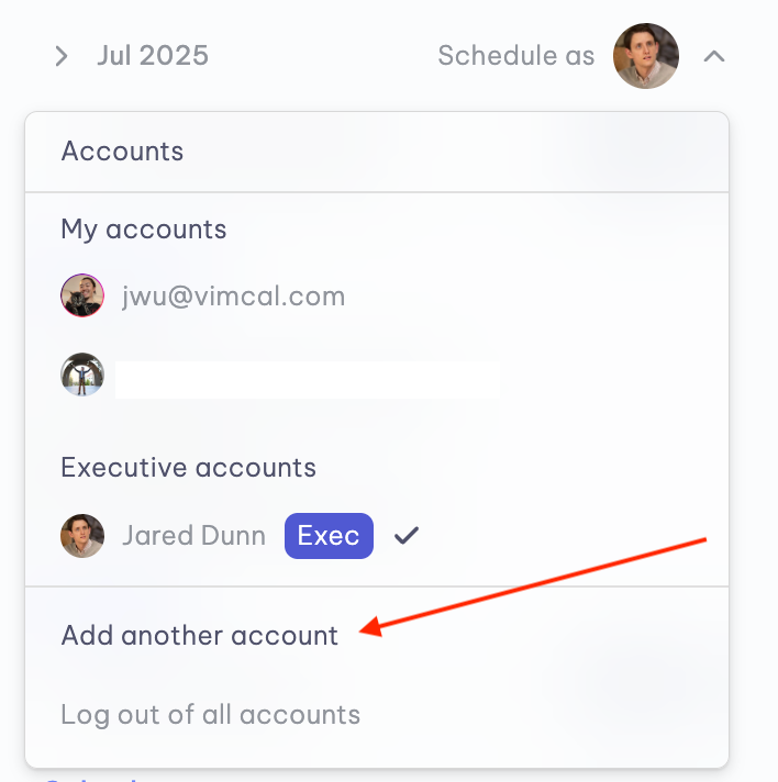 Adding an account in Vimcal
