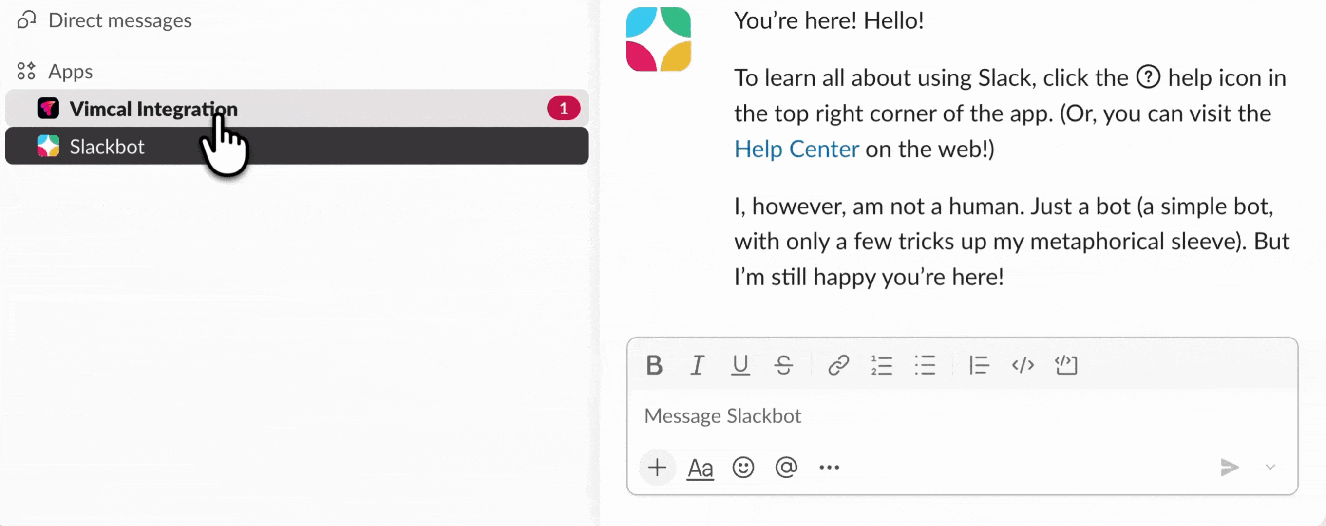 Vimcal notifications in Slack