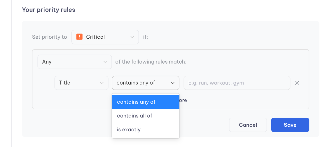Priority rule match options