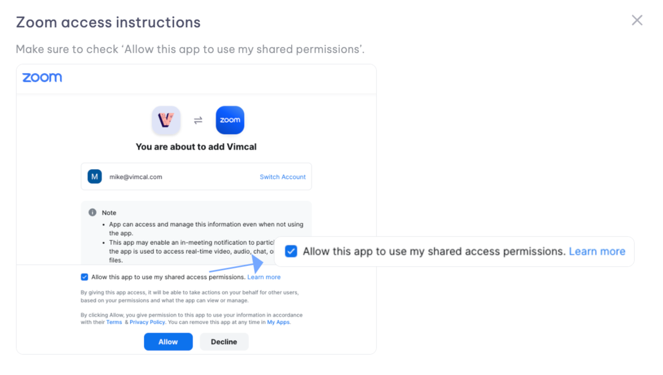 Allow shared access permissions checkbox