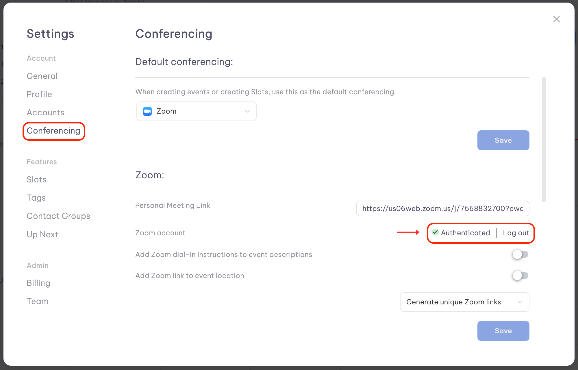 Zoom authenticated confirmation