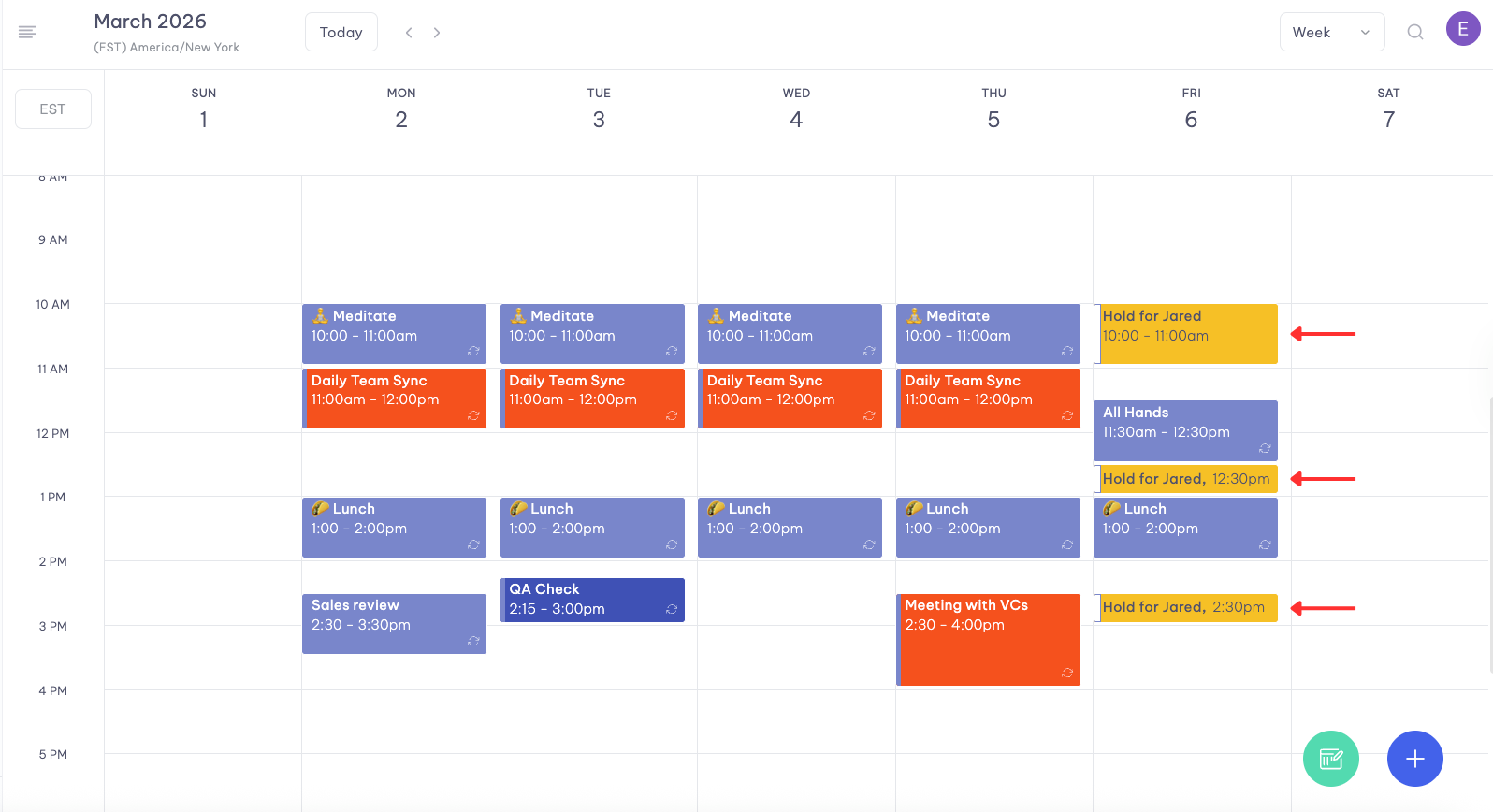 Hold blocks created on calendar