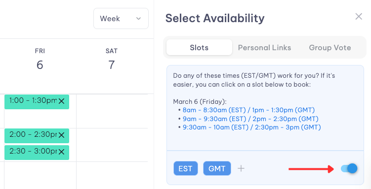 Timezone toggle enabled