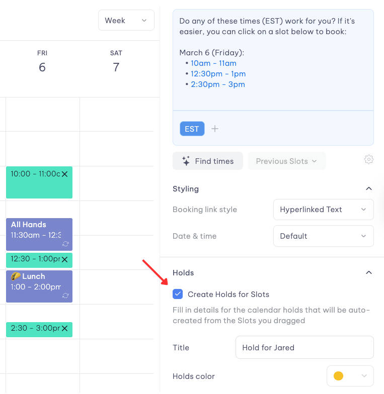 Holds checkbox and customization