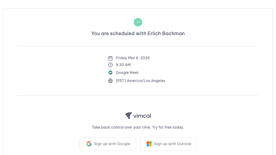 Booking link confirmation