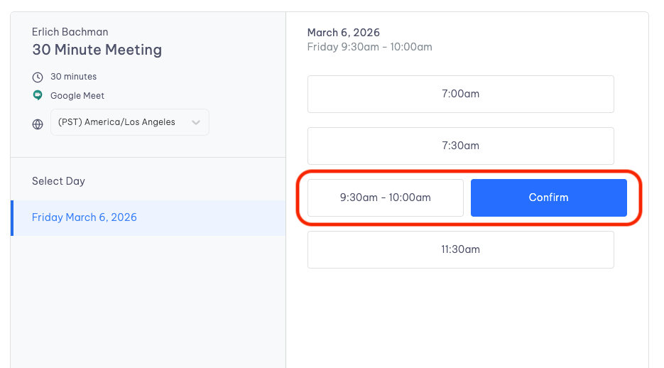 Slots booking page