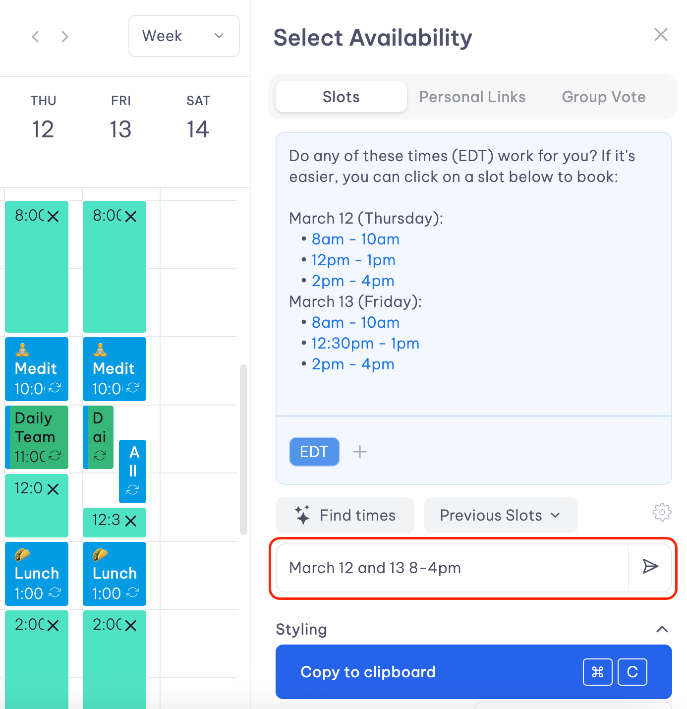 Find times with custom date range