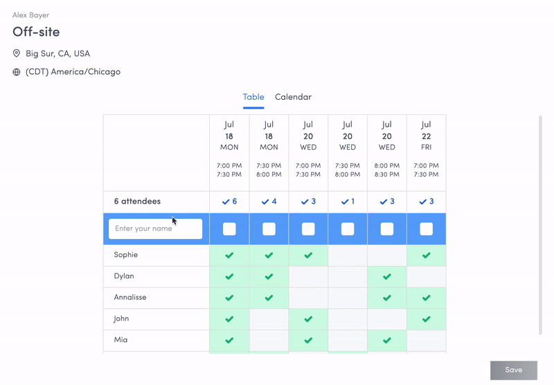 Group Poll booking page demo