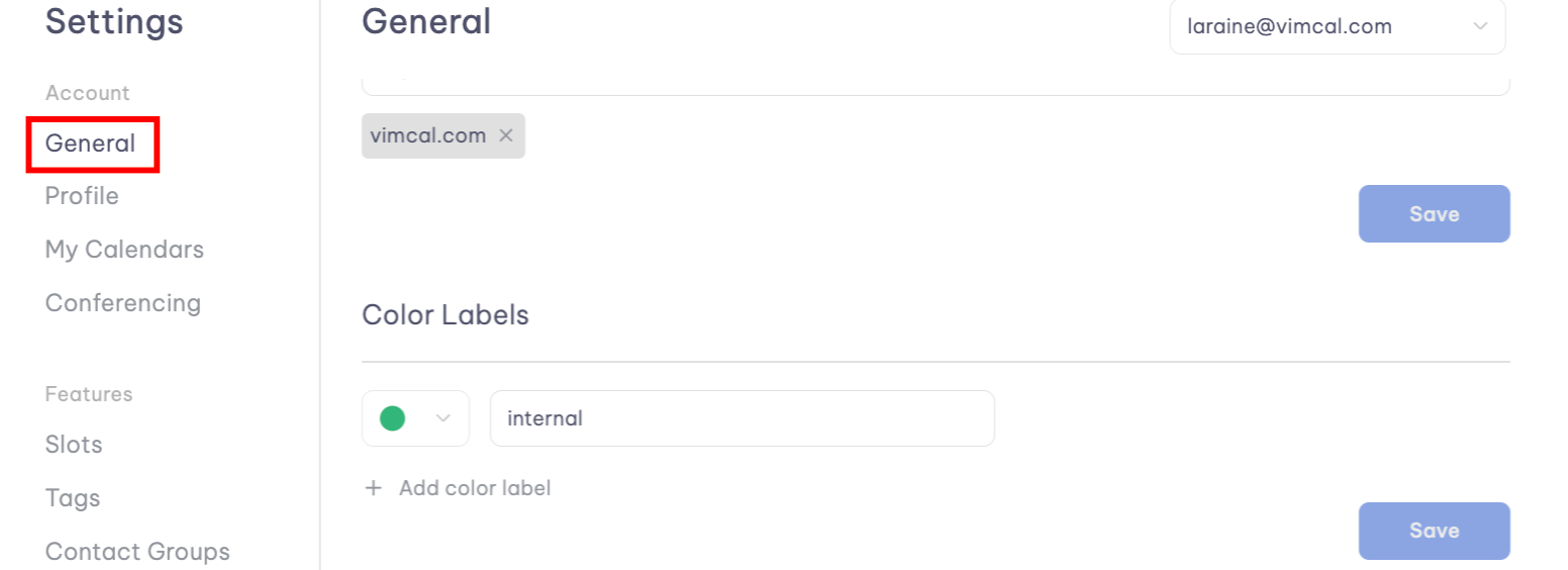 Color Labels in Vimcal settings