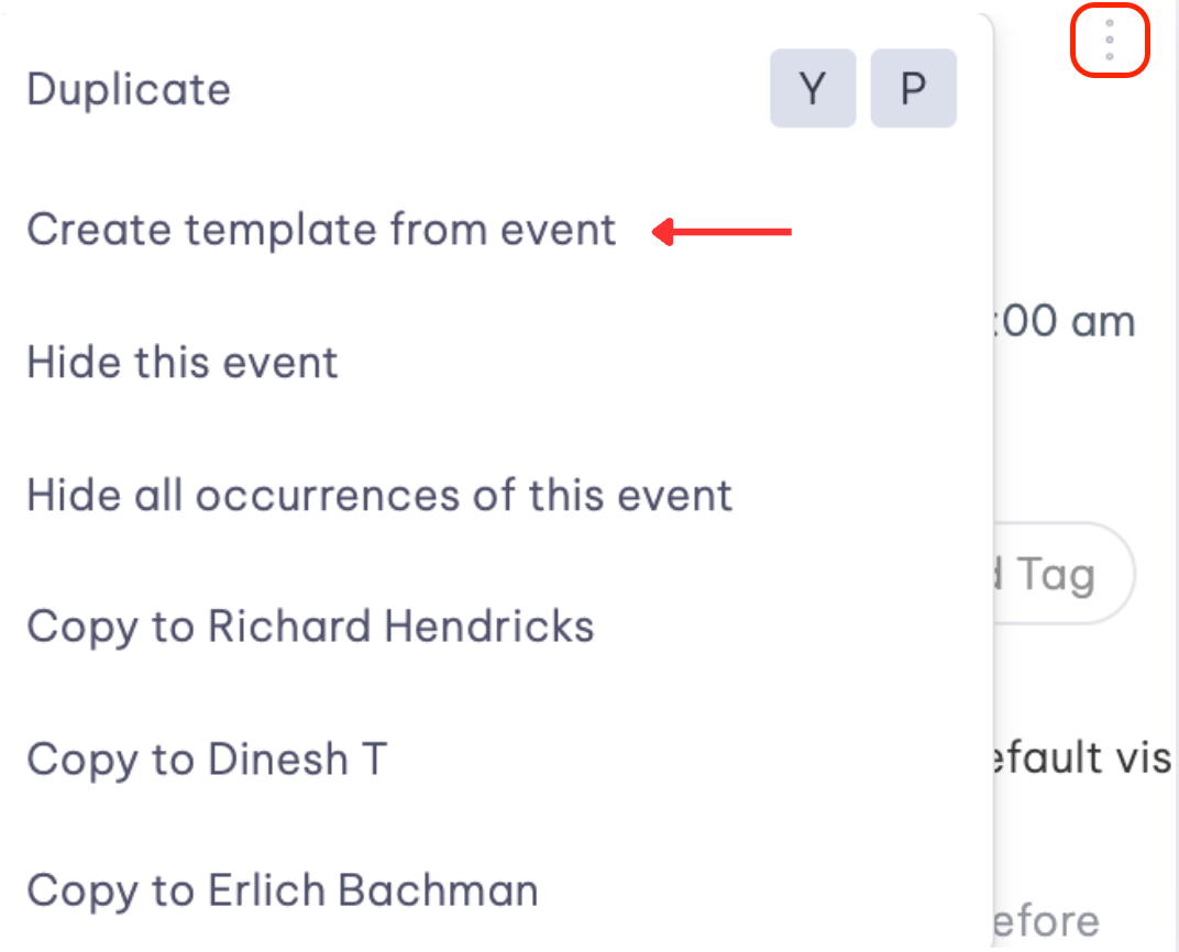 Create template from event