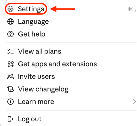 Open Settings in Claude